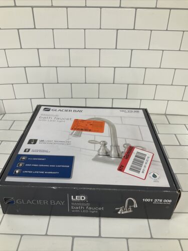 Glacier Bay Mandouri 4 in. 2-Handle LED High-Arc Bathroom Faucet Brushed Nickel (6922766483639)